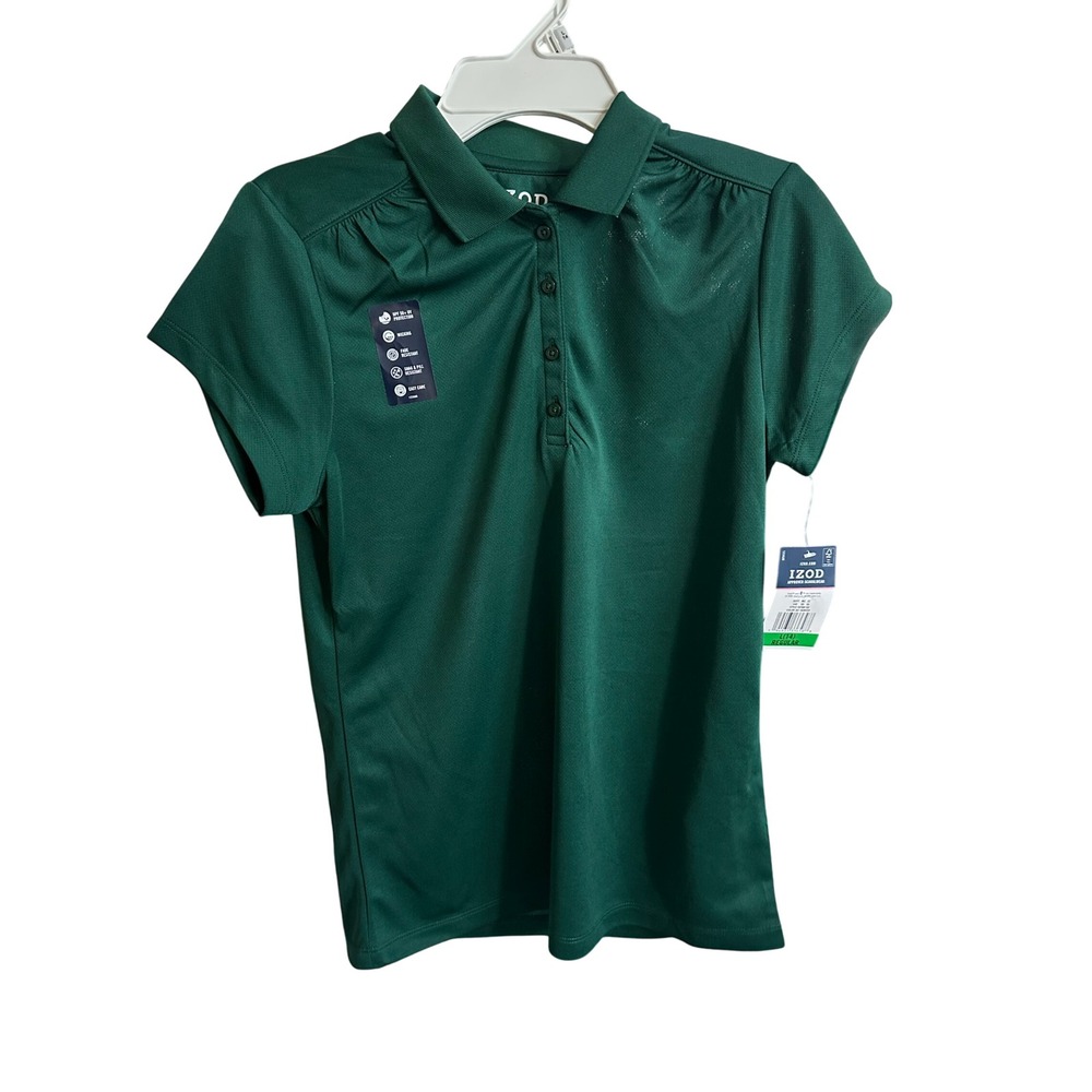 IZOD Girls Polo Shirt L(14) Green Approved Schoolwear Short Sleeve Top NWT